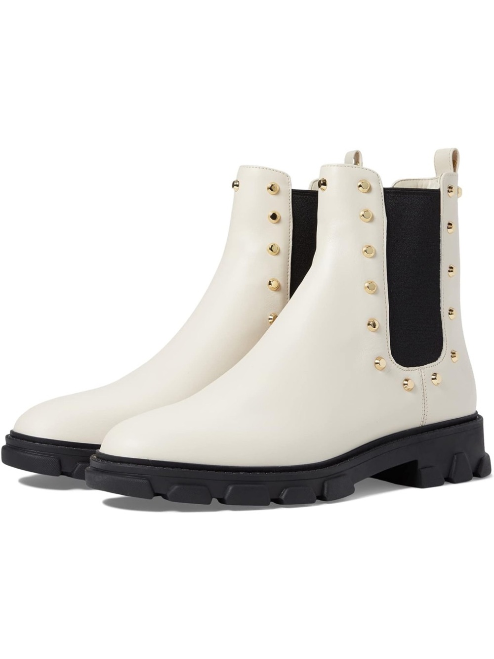 MICHAEL Michael Kors Cream Chelsea Boots with Gold Studs